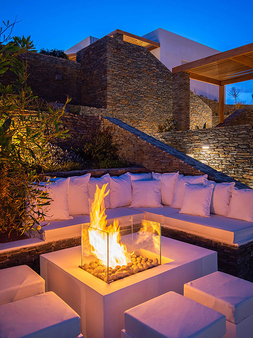 Outdoor lounges with outdoor hearth