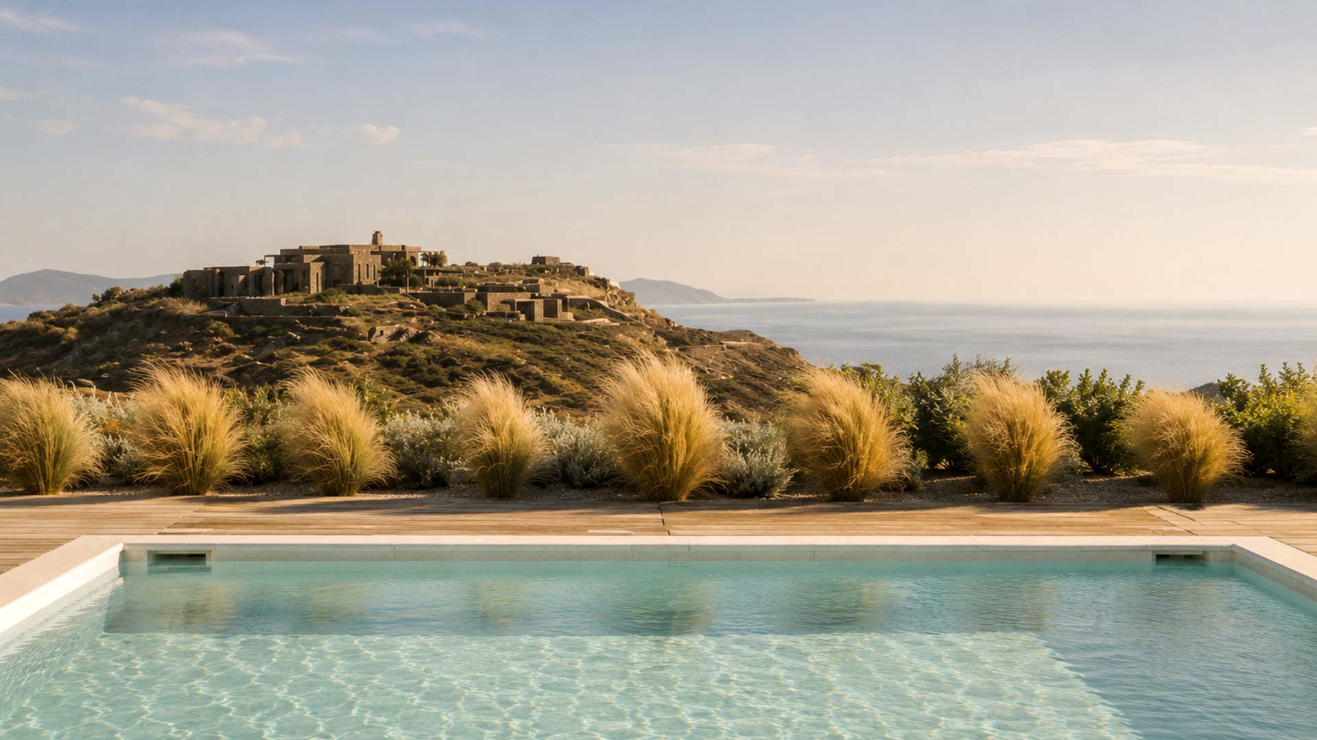 Ο χώρος της πισίνας στο Elements Sifnos boutique